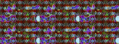 Raster illüstrasyonundaki çiçek desenli çizim. Renkli Bahar Teması eskiz kalıbı. Süslü kumaş deseni. Düz Çiçek Elementleri Tasarımı.