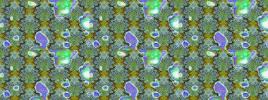 In asian textile style. Flowers on green and blue colors. Raster illustration. Flat Flower Elements Design. Sketch flowers pattern. Colour Spring Theme sketch pattern Background.