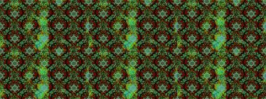 Yeşil ve kahverengi renkli çiçekler. Hediye ambalaj kağıdı, tebrik kartları, posterler ve pankart tasarımı. Raster düz çiçek çizim deseni.