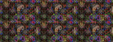 Raster illüstrasyonundaki çiçek desenli çizim. Düz Çiçek Elementleri Tasarımı. Siyah ve kahverengi renkte çiçekler. Renkli Bahar Teması çizim şablonu.