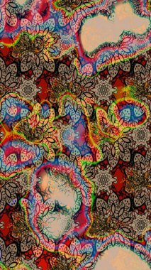 Flowers of the valley on beige and brown colors. Flowers. Abstract ethnic raster sketch pattern.