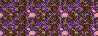 Eskiz arkaplan modeli. Yapraklı çiçekler ve kahverengi ve kırmızı renklerde papatya çiçekleri. Raster - stok.