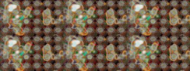 Tropik çiçek desenleri. Gri ve kahverengi renkli çiçekler. Raster illüstrasyonu.