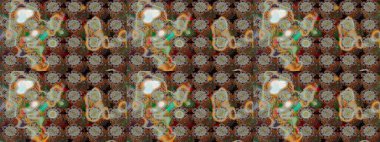 Tropik çiçek desenleri. Gri ve kahverengi renkli çiçekler. Raster illüstrasyonu.