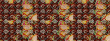 Kahverengi ve bej renklerde bahar çiçekleri. Raster illüstrasyonu. Yaprak ve çiçekleri suluboya boya boya, kahverengi ve bej renkler üzerine çizim deseni.