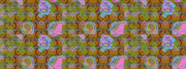 Raster illüstrasyonu. Çiçekli karalama şeklinde Raster çiçek deseni. Yeşil ve kahverengi renkte yaz çiçekleri..