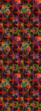 Colorful sketch pattern. Flowers wallpaper. Floral background. Raster illustration. In cute textile style on black and brown colors.