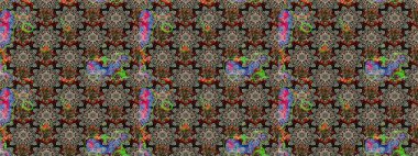 Çiçek tasarımı için inanılmaz bir kolaj cenneti tarzı. Parlak çiçekli kolaj çiçekleri gri ve siyah. Çiçekli zambaklar eskiz arka planı.