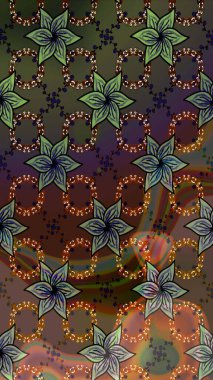 Suluboya tarzında kahverengi ve yeşil renklerde. Raster illüstrasyonu. Küçük çiçekli bahar deseni çiz.