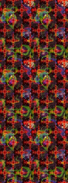 Colorful sketch pattern. Flowers wallpaper. Floral background. Raster illustration. In cute textile style on black and brown colors.