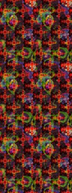 Colorful sketch pattern. Flowers wallpaper. Floral background. Raster illustration. In cute textile style on black and brown colors.