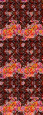 El çizimi. Suluboya çizimi. Kahverengi ve pembe renkli çiçekler. Çiçekli çizim deseni.