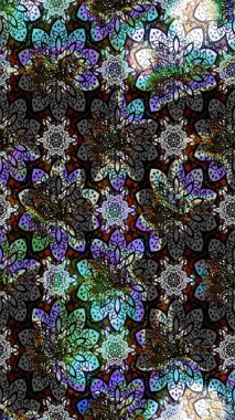 Modern çiçek arkaplanı. Halk tarzı. Parlak renkli çiçekli ve siyah yapraklı harika bir çiçek deseni. Moda baskıları için zarif bir şablon.