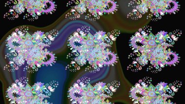 Çiçeksel elementlerle süslenmiş zarif raster dokusu. Küçük çiçekte hoş bir çiçek deseni var. Parlak çiçekli siyah renkler üzerine soyut çizim deseni.