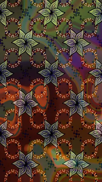 Kahverengi ve yeşil renkli çiçekler. Raster illüstrasyonundaki çiçek desenli çizim. Düz Çiçek Elementleri Tasarımı. Renkli Bahar Teması çizim şablonu.