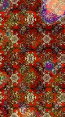 Çiçekli karalama şeklinde Raster çiçek deseni. Nazik, yaz çiçekleri kahverengi ve kırmızı renklerde. Raster illüstrasyonu.