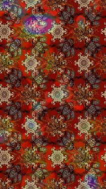 Klasik çiçek tasarımı elementleri. Raster illüstrasyonu. Kahverengi ve kırmızı kıvırcık çiçekler kahverengi ve kırmızı renklerde.