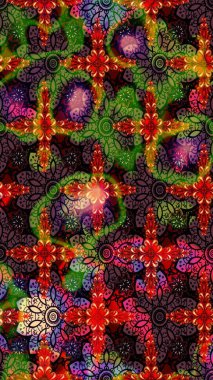 Çizim kalıbı. Çiçek duvar kağıdı. Raster illüstrasyonu. Renkli süs kenarı. Hint süsü. Kahverengi ve siyah renklerde.