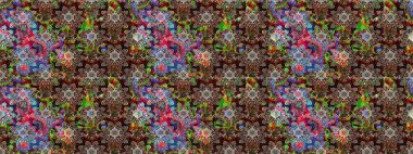 Kahverengi ve bej renkli çiçekler. Raster illüstrasyonunda çiçek deseni çizimi.