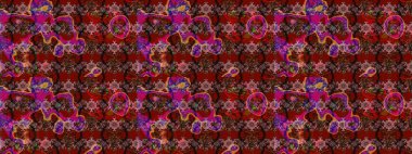 Raster illüstrasyonu. Eskiz arkaplan modeli. Kahverengi ve kırmızı renklerde yaprakları olan yabani çiçekler. Suluboya, elle çizilmiş.