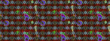 Ağaç dallı bahar çiçekleri ile desen, kırmızı ve kahverengi renkler ile çiçek silueti. Raster deseni.