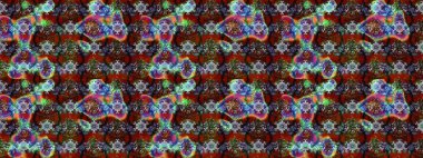 Raster illüstrasyonu. Kahverengi ve kırmızı renklerde Asya tekstili. Çiçek desenini çiz.