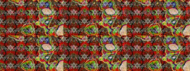 Raster illüstrasyonundaki çiçek desenli çizim. Kırmızı ve kahverengi renklerde. Raster illüstrasyonu. Güzel kumaş deseni.