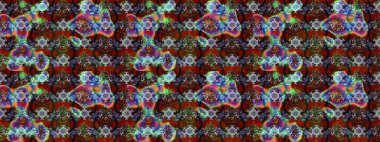 Raster illüstrasyonu. Kahverengi ve kırmızı renklerde Asya tekstili. Çiçek desenini çiz.