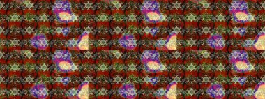 Raster illüstrasyonu. Kahverengi ve kırmızı renklere karalamalar çizilmiş çiçek deseni.