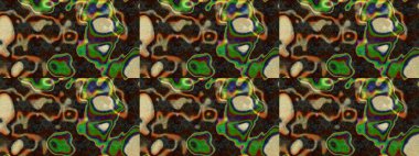 Renkli grunge, soyut arkaplanı kolonya ve gri çiçeklerle süslüyor. Parmak izi, kumaş, duvar kâğıdı, tekstil için raster dokusu. Nakış desenli çiçek deseni..