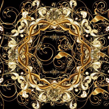 Geleneksel şark süsleme. Klasik vintage arka plan. Sorunsuz klasik vektör siyah ve kahverengi ve altın desen.