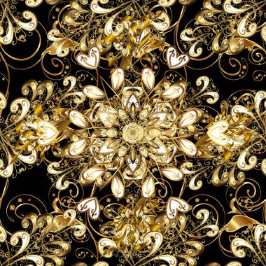 Yinelenen öğelerle kesintisiz soyut arka plan. Zarif vektör klasik desen. Siyah ve kahverengi ve altın desen.