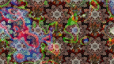 Raster illüstrasyonundaki çiçek desenli çizim. Kahverengi ve bej renkli çiçekler.