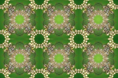 Yeşil, bej, nötr ve altın desenli. Klasik raster şablonu. Tekrarlayan ögelerle kusursuz soyut arkaplan.