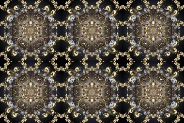 Golden floral seamless pattern. Damask background. Gold floral ornament in baroque style. Golden element on a beige, gray and brown colors.