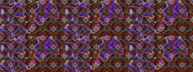 Kahverengi ve kırmızı arka planda. Elle çizilmiş çiçek desenli Raster çizimi. Tekstil, kumaş, ambalaj, hatıra defteri için hoş bir çiçek arkaplanı. Çocuksu tasarım.