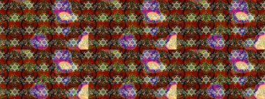 Raster illüstrasyonu. Kahverengi ve kırmızı renklere karalamalar çizilmiş çiçek deseni.