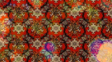 Tekrar eden çiçek arkaplanı, zarif kahverengi ve kırmızı çiçek duvar kağıdı. Kahverengi ve kırmızı renkler üzerine çiçek desenli çizimler, el yapımı papatyalar, papatyalar..