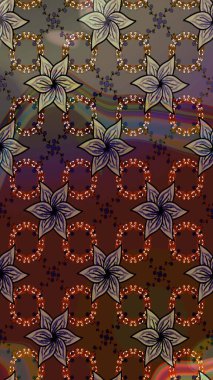 Raster illüstrasyonu. Şirin çiçekli eskiz deseni ve kahverengi ve mor renkli yapraklar, suluboya çiçek deseni, duvar kağıdı, kart veya kumaş için fayanslı.