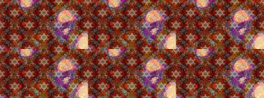 Kahverengi ve kırmızı çiçekli eskiz deseni, suluboya çiçek deseni, sevimli çiçek, duvar kağıdı, kart veya kumaş için fayanslı. Raster - stok.