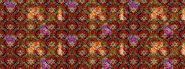 Raster illüstrasyonu. Suluboya tarzında kahverengi ve kırmızı renklerde. Küçük çiçekli bahar deseni çiz.