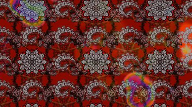 Düz Çiçek Elementleri Tasarımı. Raster illüstrasyonundaki çiçek desenli çizim. Renkli Bahar Teması eskiz kalıbı. Kahverengi ve kırmızı renkte çiçekler.