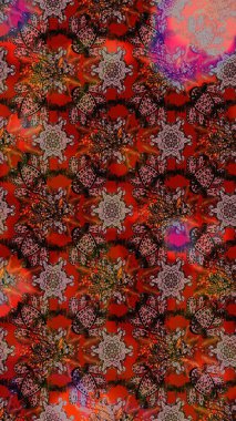 Kahverengi ve kırmızı renkte çiçekler. Çiçekli karalama şeklinde Raster çiçek deseni. Yumuşak, bahar çiçekli arka plan.