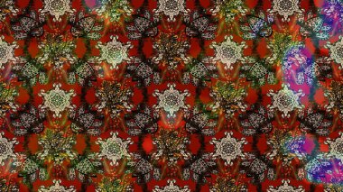 Kahverengi ve kırmızı renkte çiçekli çiçek deseni. Suluboya tarzında kahverengi ve kırmızı renkte çiçekler.