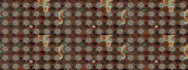 Kahverengi ve gri renkli Asya tekstili. Çiçek desenli çizim. Raster illüstrasyonu.