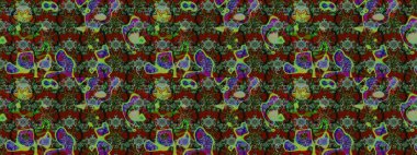 Organik elementler. Raster deseni. Suluboya etkisi. Botanik çizim deseni.