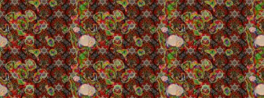 El çizimi. Çiçekli, yapraklı, çiçek desenli eskiz. Raster illüstrasyonu.