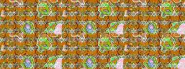 On brown and orange colors. Raster illustration. 3d flowers, sketch.