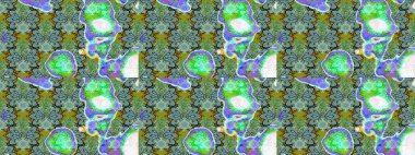 Yeşil ve mavi renkte çiçekler. Çiçekli karalama şeklinde Raster çiçek deseni. Yumuşak, yaz çiçekli arka plan.