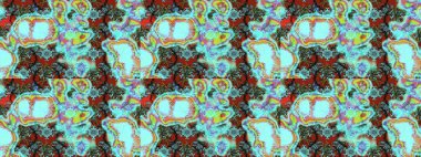 Mavi ve yeşil renkte etnik çiçeklerle süslenmiş zarif bir eskiz şekli. Asya Tekstil 'inde Raster Çiçek İllüstrasyonu.